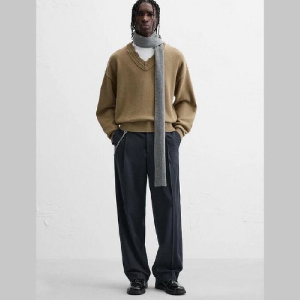 NEW Zara SWEATER WITH DOUBLE EFFECT COLLAR L